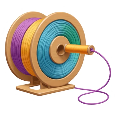 showing a hand neatly winding thread around a spool, yarn reel, or cable roll — showing the action of wrapping or coiling something around — smooth motion lines indicating circular movement, clean colorful emoji-style design sticker