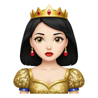 Snow White from Disney Princess with black hair, gold sequin outfit sticker