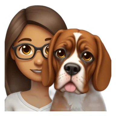 indian girl with long hair in specs with french mastiff on her lap sticker