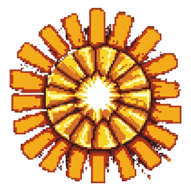 Center explosion tile for Bomberman game, circular blast with orange-yellow core transitioning to red edges, 64x64 sticker