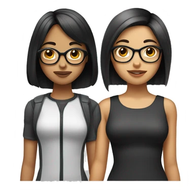 Tow Teenager girls one of them have a bob cut and a grey highlight and the other has a long black hair and both of them are wearing glasses  sticker