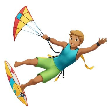 A kite surfer soaring above the waves, holding onto a kite with the wind in full force. The background showcases the ocean and sky, emphasizing the freedom, thrill, and energy of the sport. The motion of the kite and board is dynamic, capturing the excitement of kiting. sticker