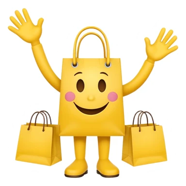 HAPPY SMILEY FACEWITH HANDS AND FEET EMOJI WITH SHOPPING BAGS IN EACH HAND sticker