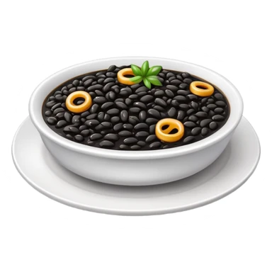cinematic-realistic-black-risotto-dish-emoji,-showcasing-small ring pieces in black sauce -rendered-with-bold-textures-and-dynamic,-dramatic-lighting in a white plate sticker