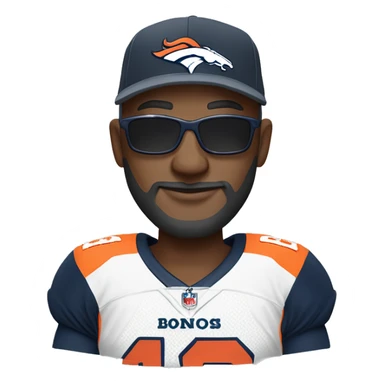 Bald black guy dark grey long beard wearing Denver broncos cap and Jersey and sunglasses  sticker