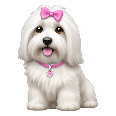 Long haired Coton de Tulear dog with pink harness and pink hair clip sticker
