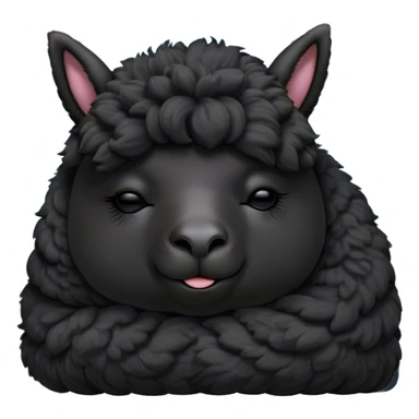 Meme-Worthy Cute Sleeping Black Alpaca Portrait Emoji, Head resting peacefully with a contented smile, showcasing a delightfully sturdy build and a luxuriously soft jet-black fleece, eyes shut in a serene nap, Simplified yet hilariously adorable features, highly detailed, glowing with a soft, drowsy light, high shine, relaxed and utterly lovable, stylized with an air of playful laziness, bright and heartwarming, soft glowing outline, capturing the essence of a comically sleepy alpaca, so meme-worthy it feels like it could instantly become the next viral sensation of adorable slumber! sticker