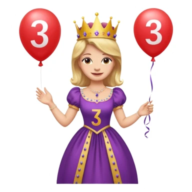 queen wearing dress, holding balloon in shape of number 3 sticker
