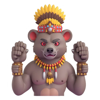 A native strong buff hyena with war bonnet flexing posing holding human head  sticker