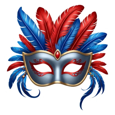 grey masquerade mask  with red and blue feathers sticker