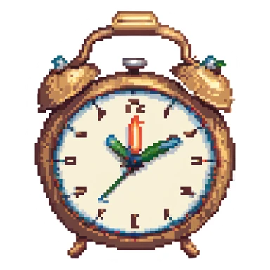 alarm clock emoji, pixel art style, retro, classic twin bells, clear face sticker