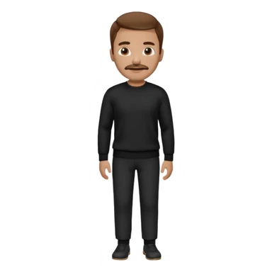 man with mustache, brown hair, 33years old, shirt, high temple Black pullover with a white shirt underneath and black fabric trousers 👕🖤👖 sticker