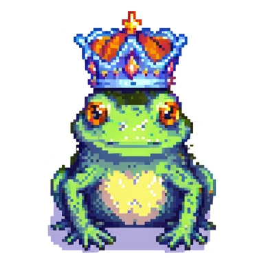 pixel art crowned frog simple background sticker