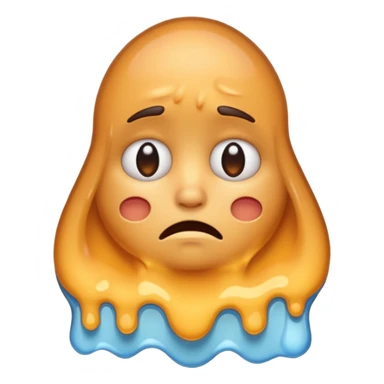 If you are familiar with the Melting Face Emoji, please, generate an emoji with that same face but sad. I don't want the face to be smiling, but sad. Also, the face should be leaning against a wall sticker