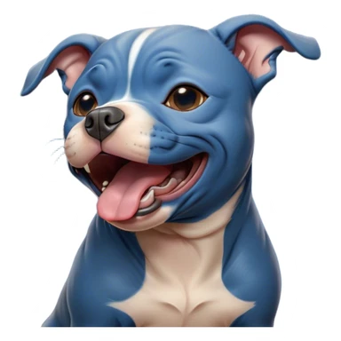 Cinematic Cute Yawning Blue Staffordshire Bull Terrier Portrait Emoji, Head tilted slightly with a dramatic, wide-open yawn, showcasing a smooth blue Fur with a refined texture, floppy ears slightly drooping, round dark eyes barely open in drowsy contentment, Simplified yet irresistibly adorable features, highly detailed, glowing with a soft, cozy glow, high shine, relaxed yet expressive, stylized with a touch of whimsy, bright and endearing, soft glowing outline, capturing the essence of a sleepy yet affectionate guardian, so drowsy it feels like it could stretch right out of the screen and curl up for a nap! sticker