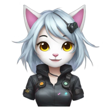Anime cat gamer girl cyberpunk, happy face sticker