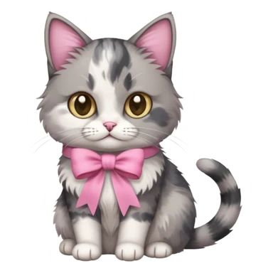 Sitting Dilute grey calico cat with pink ribbon sticker