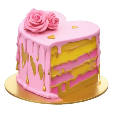 Realistic pink and yellow heart shaped layered cake with metallic gold icing dripping down the cake. sticker