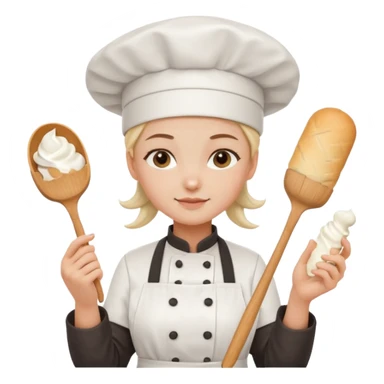 Young female baker - wearing a white chef's hat and holding a cream piping bag sticker