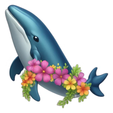 humpback whale wearing a colorful flower lei around its neck sticker