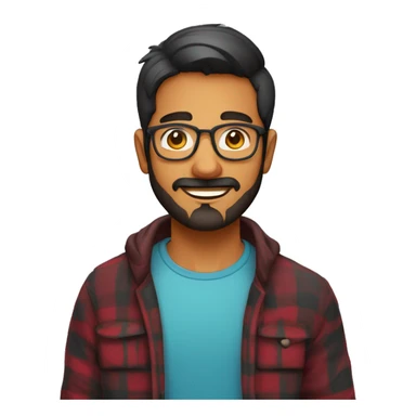 indian young guy with no moustached but stubble goatee beard and transparent spectacles wearing a flannel sticker