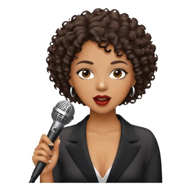 Black woman jazz singer, short curly hair, holding a microphone, singing sticker