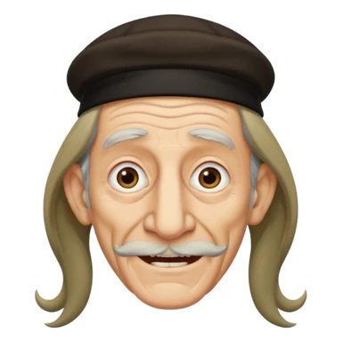 Jewish elderly man emoji with long hair on the sides and jewish hat, long big nose and crooked teeth sticker