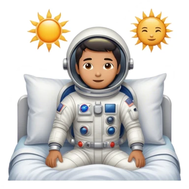 Asian man wearing in astronaut wakeup from the bed with sun sticker