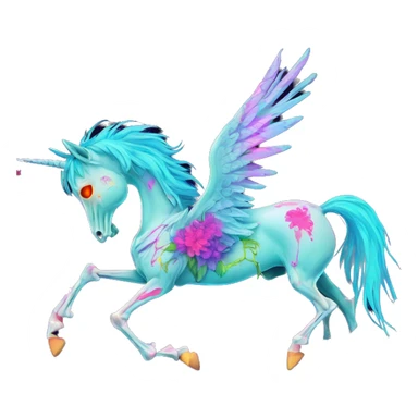 Neon Zombie Pegasus unicorn skeleton psychedelic flowers floral groovy art neon rave raving sticker