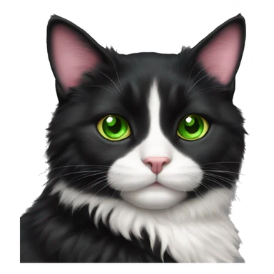 fluffy black tuxedo cat with green eyes and pink nose sticker