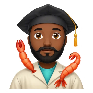 phd graduate with black beard but is the shrimp emoji sticker