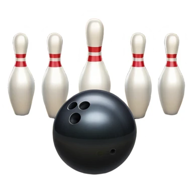 A bowling ball rolling down the lane towards a set of pins, with the pins poised to fall. The scene is set in a bowling alley with bright lights and a polished wooden floor, capturing the excitement and precision of the sport. sticker