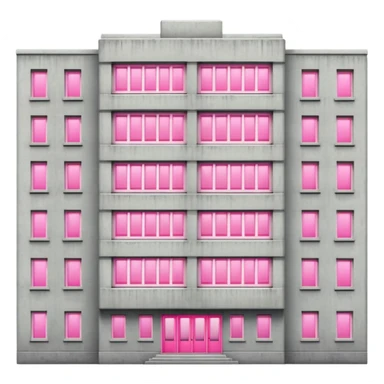 Soviet-style concrete apartment block with many normal windows and a single pink illuminated window sticker