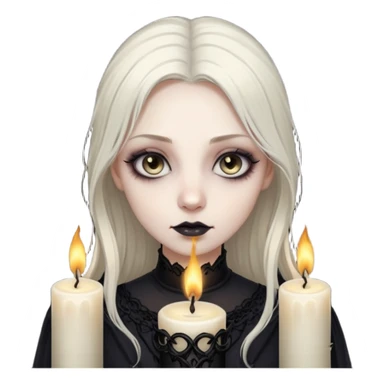 Pale woman with kohl-lined eyes staring through candle smoke, predatory calm, gothic fantasy mood sticker