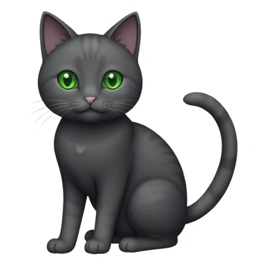full body gorgeous solid dark grey cat with green eyes, white paws and white whiskers playing sticker