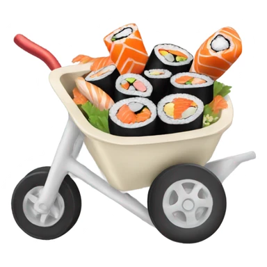 A wheelbarrow overflowing with sushi sticker