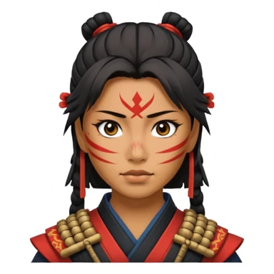 A samurai warrior with scars all over her face sticker