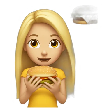 girl with straight, long, blonde hair eating a cheeseburger sticker