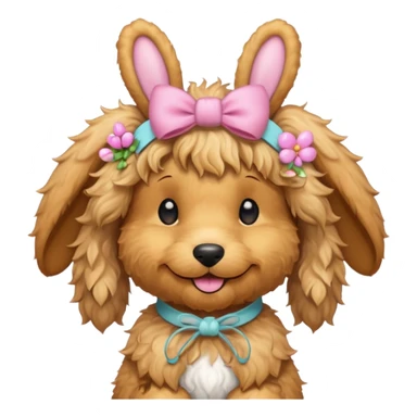 Golden doodle with bunny headband sticker