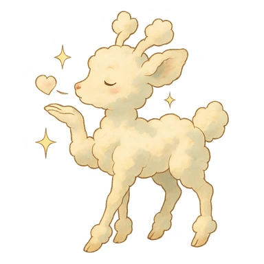 vanilla-colored cloud doe with sparkles, soft ghibli style, blowing a gentle kiss sticker