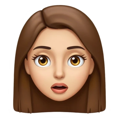 emoji style face of a woman with long straight brown hair, brown eyes, thick eyelashes, light olive skin tone, surprised expression sticker