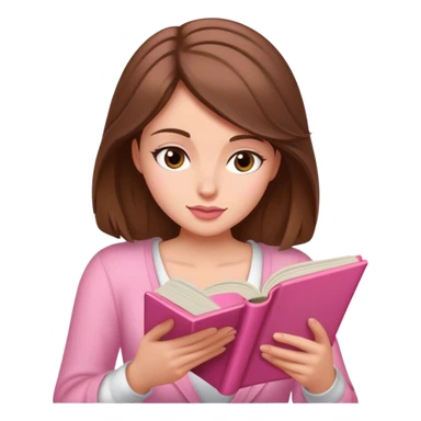 a brown haired, fair skinned female reader reading a pink romance novel sticker
