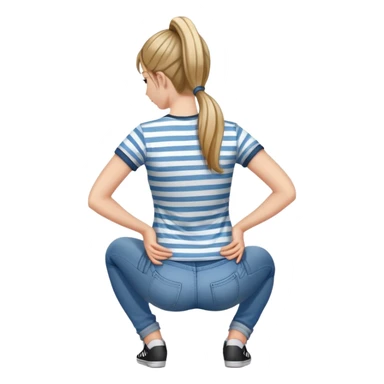 young woman with ponytail wearing jeans and striped t-shirt kneeling viewed from behind sticker