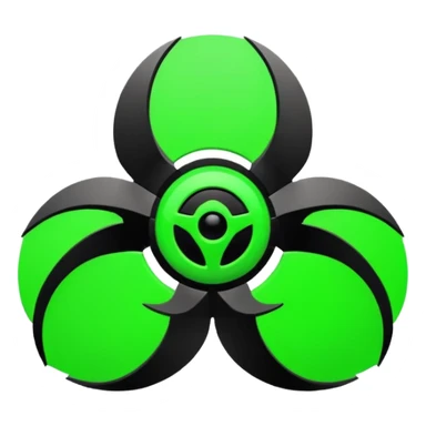 Minimalist emoji-style sticker of a fractured biohazard symbol with a small eye in the center. Stylized, geometric, no text.
 sticker