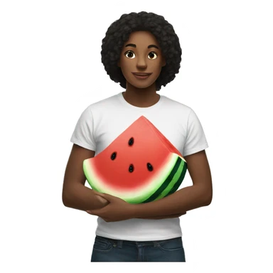 A Black Tshirt with an image of one slice of watermelon on the Tshirt sticker