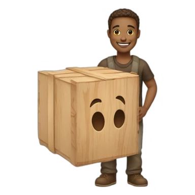 A person holding a box of wood with a beautiful smile will make any wooden product you want, in nygo light skin sticker