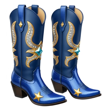Realistic navy blue fashion cowgirl boots with sparkly shiny glitter  sticker