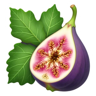 Please create a emoji of a single half of a fig with one small leaf sticker