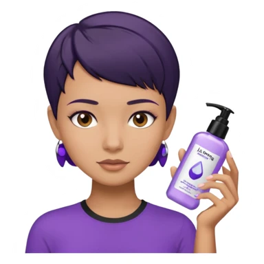 tan girl purple shirt with black hair & a pixie, doing her skin care sticker
