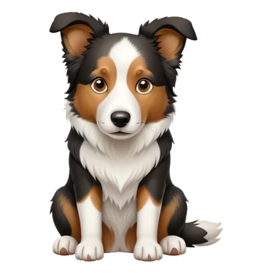 Sitting Border Collie dog with only one black ear, the other ear is white, emphasized asymmetrical ear coloring sticker
